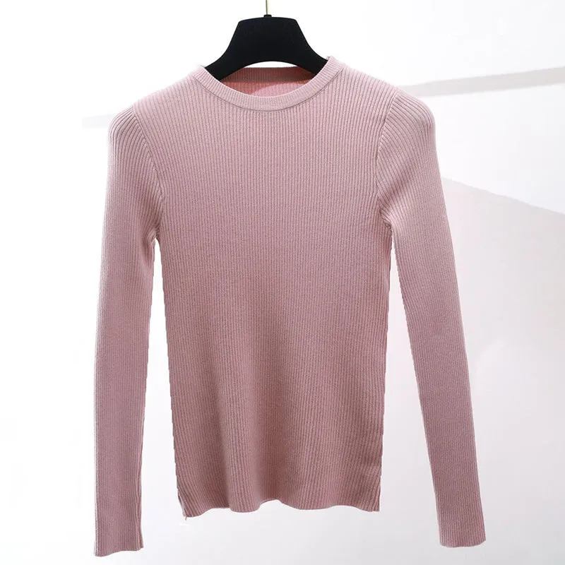 Slim Fit O-Neck Knitted Long Sleeve Pullover Sweaters