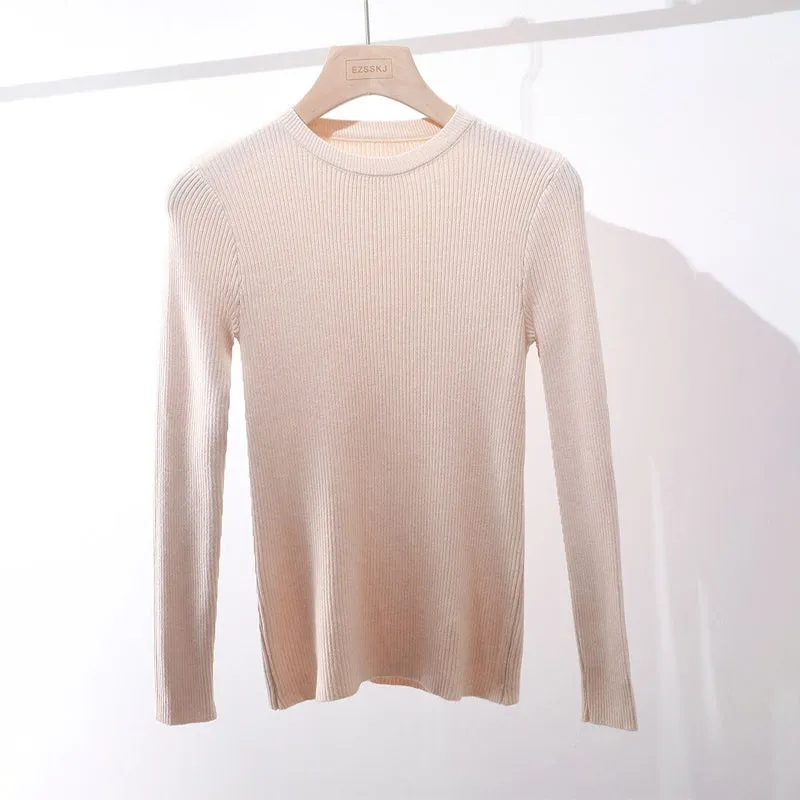 Slim Fit O-Neck Knitted Long Sleeve Pullover Sweaters