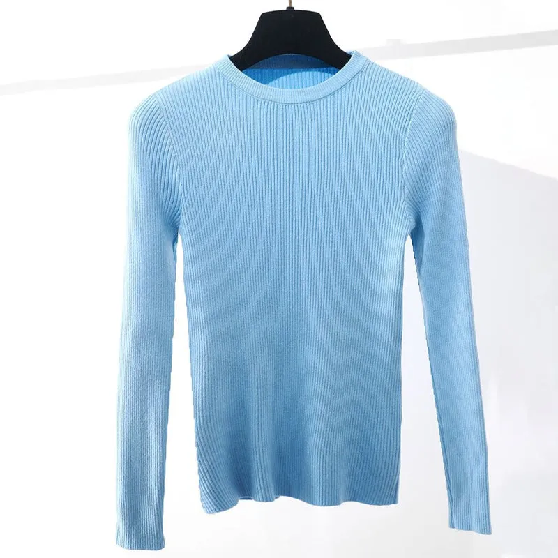 Slim Fit O-Neck Knitted Long Sleeve Pullover Sweaters