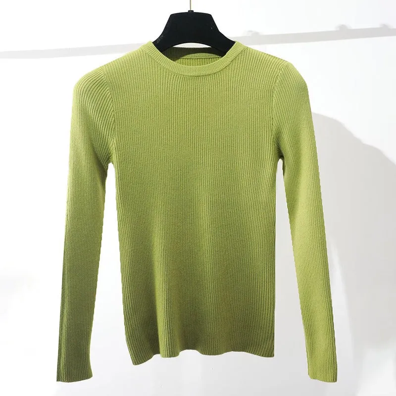 Slim Fit O-Neck Knitted Long Sleeve Pullover Sweaters