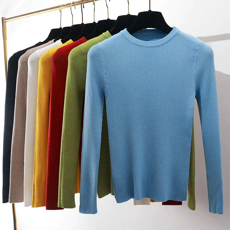 Slim Fit O-Neck Knitted Long Sleeve Pullover Sweaters