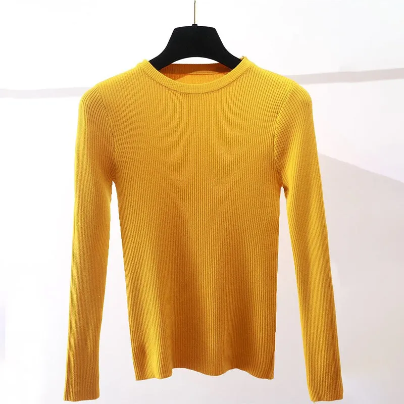 Slim Fit O-Neck Knitted Long Sleeve Pullover Sweaters