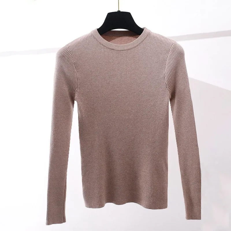 Slim Fit O-Neck Knitted Long Sleeve Pullover Sweaters