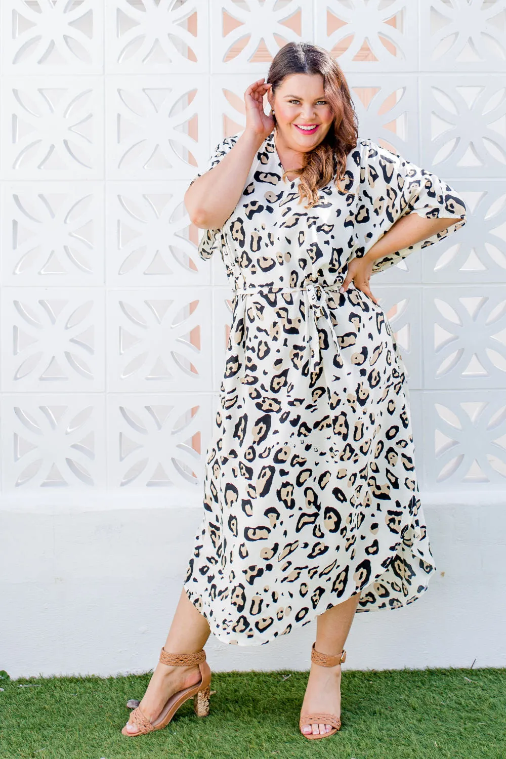 Snow Leopard Maxi Kaftan Dress