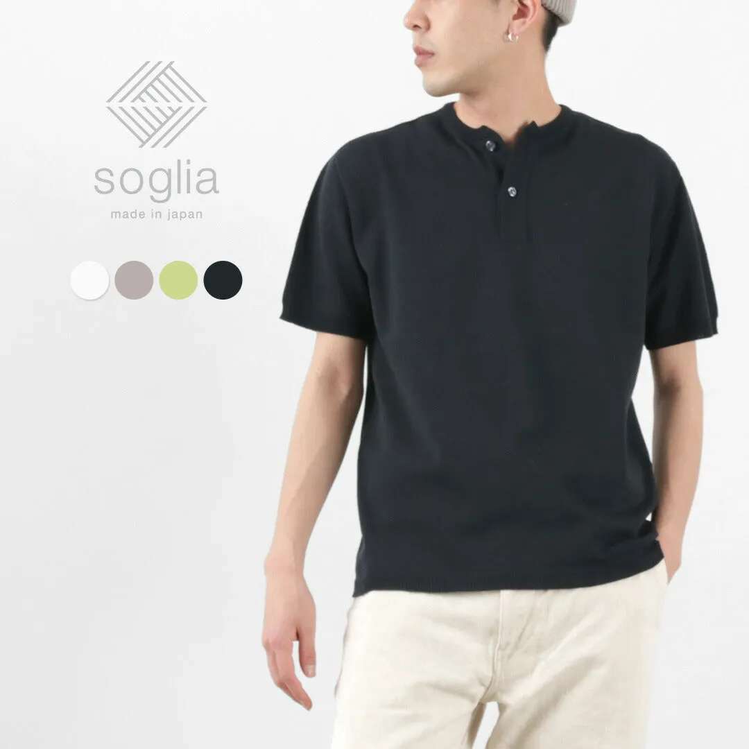 SOGLIA / Cotton Fitted Seamless Henry Neck Knit Tee