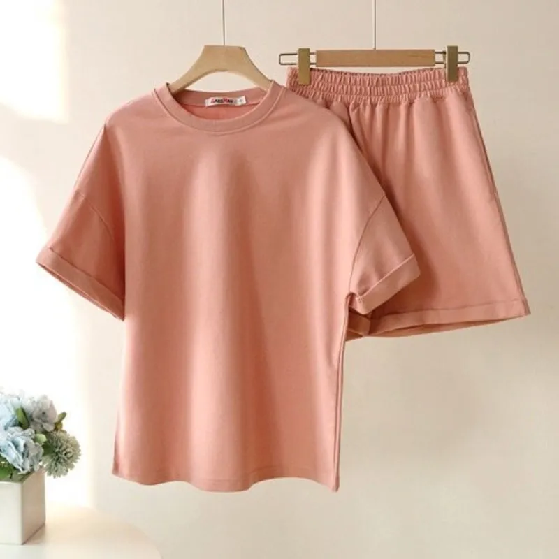 Solid-Colored 2-Piece Basic Shirt and Hot Pants Clothing Sets