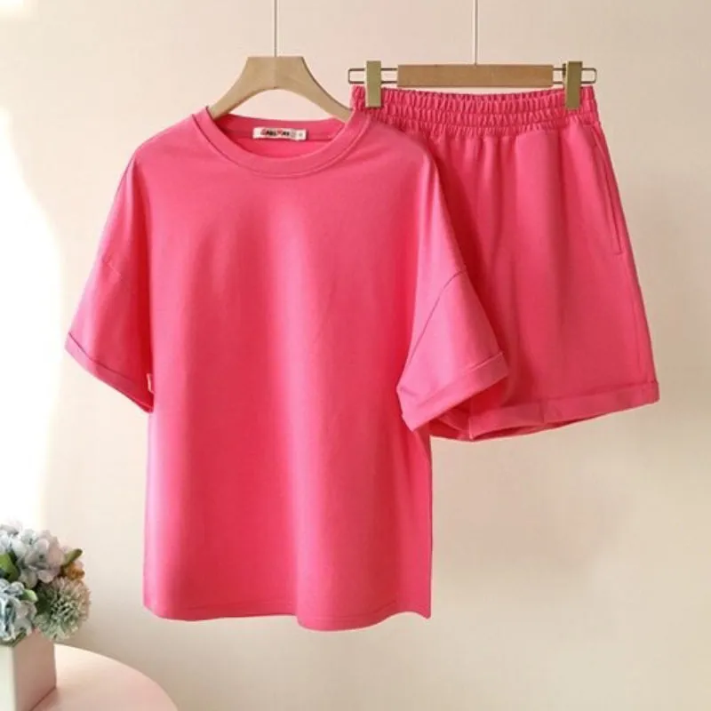 Solid-Colored 2-Piece Basic Shirt and Hot Pants Clothing Sets