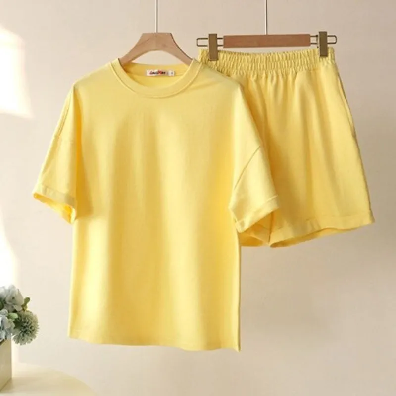 Solid-Colored 2-Piece Basic Shirt and Hot Pants Clothing Sets