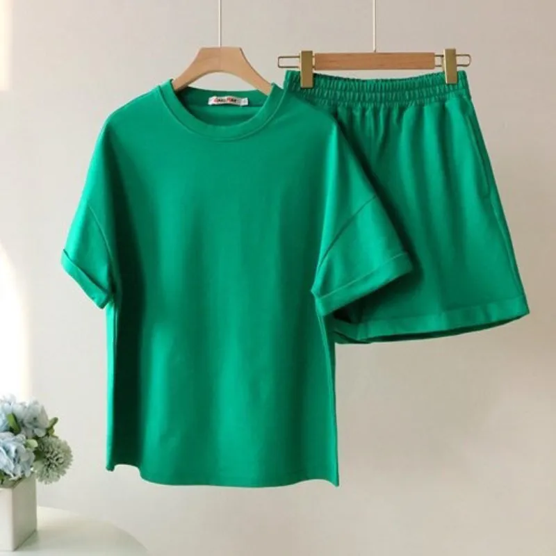 Solid-Colored 2-Piece Basic Shirt and Hot Pants Clothing Sets