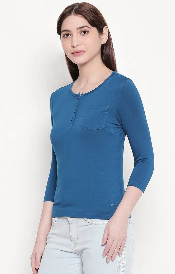 Spykar Women Blue Viscose Slim Fit M and arin T-Shirt