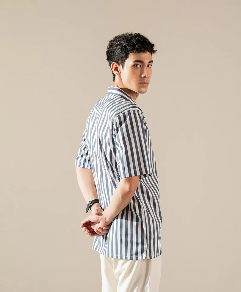 Stripe Cuban Collar Shirt