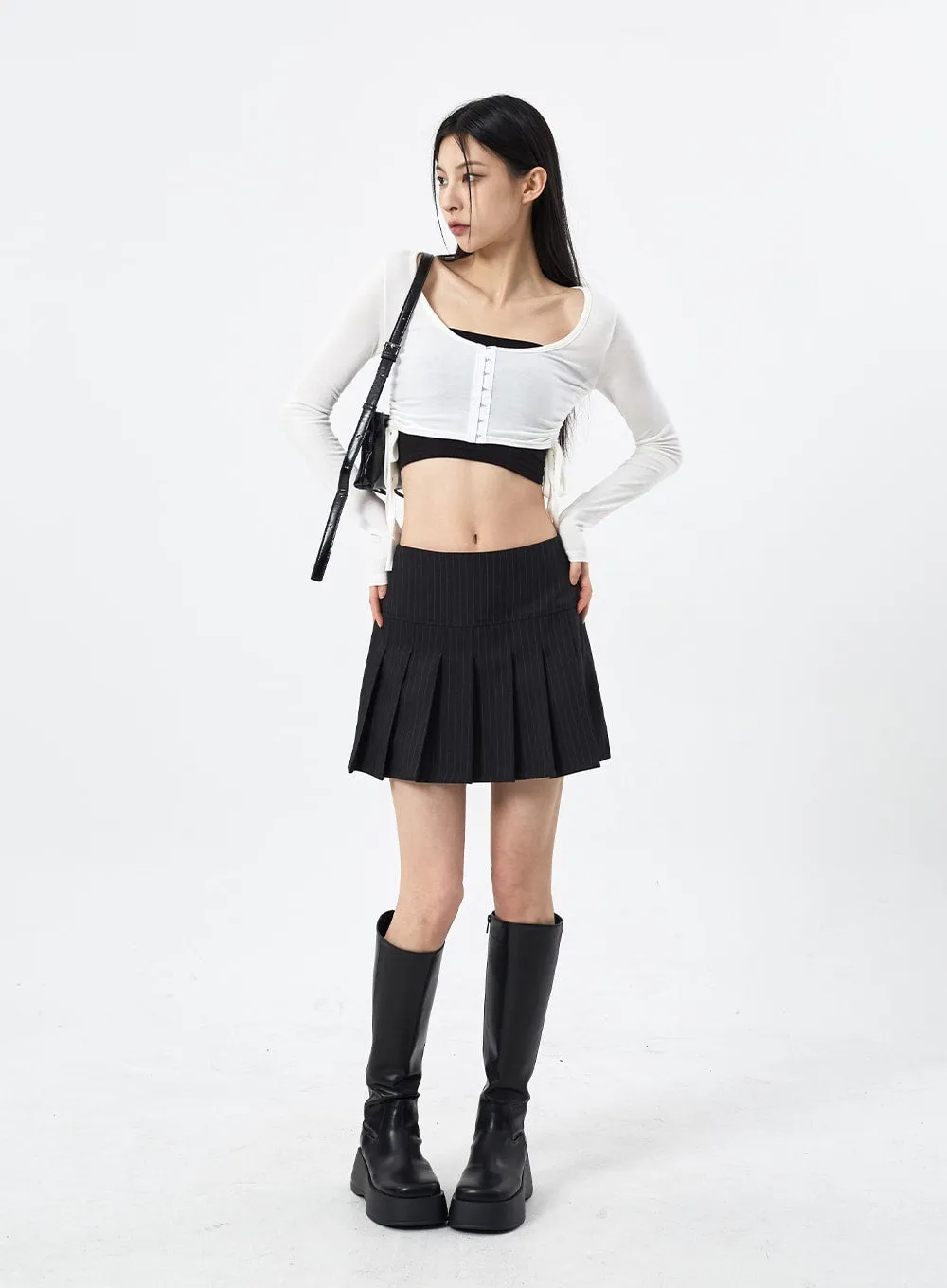 Stripe Pattern Pleated Mini Skirt CM310