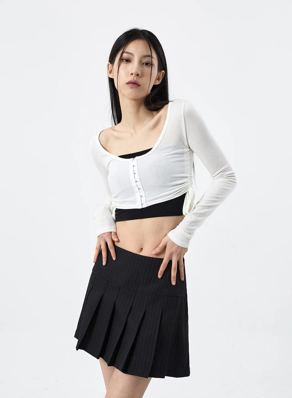 Stripe Pattern Pleated Mini Skirt CM310