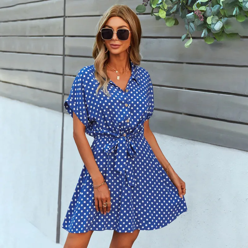 Summer Casual Polka Dot Print Short Sleeve High Waist Mini Dresses