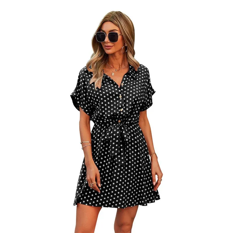 Summer Casual Polka Dot Print Short Sleeve High Waist Mini Dresses