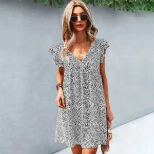 Summer Ditsy Floral Print Deep V-Neck Women's Mini Dresses