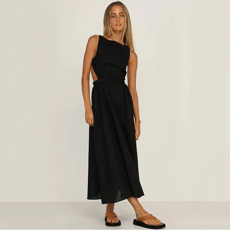 Summer Glam Spaghetti Strap Backless Maxi Dress