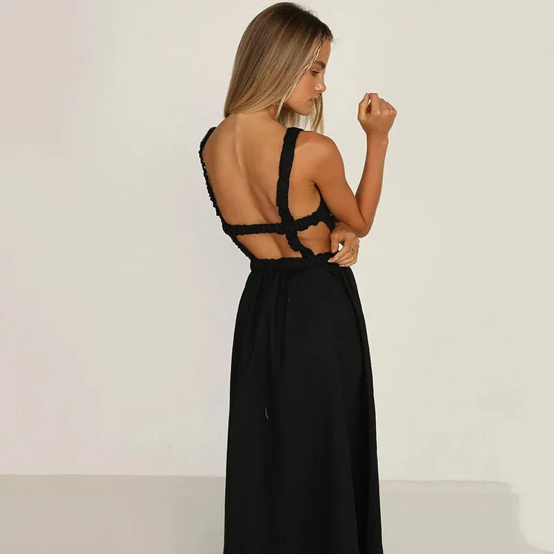 Summer Glam Spaghetti Strap Backless Maxi Dress