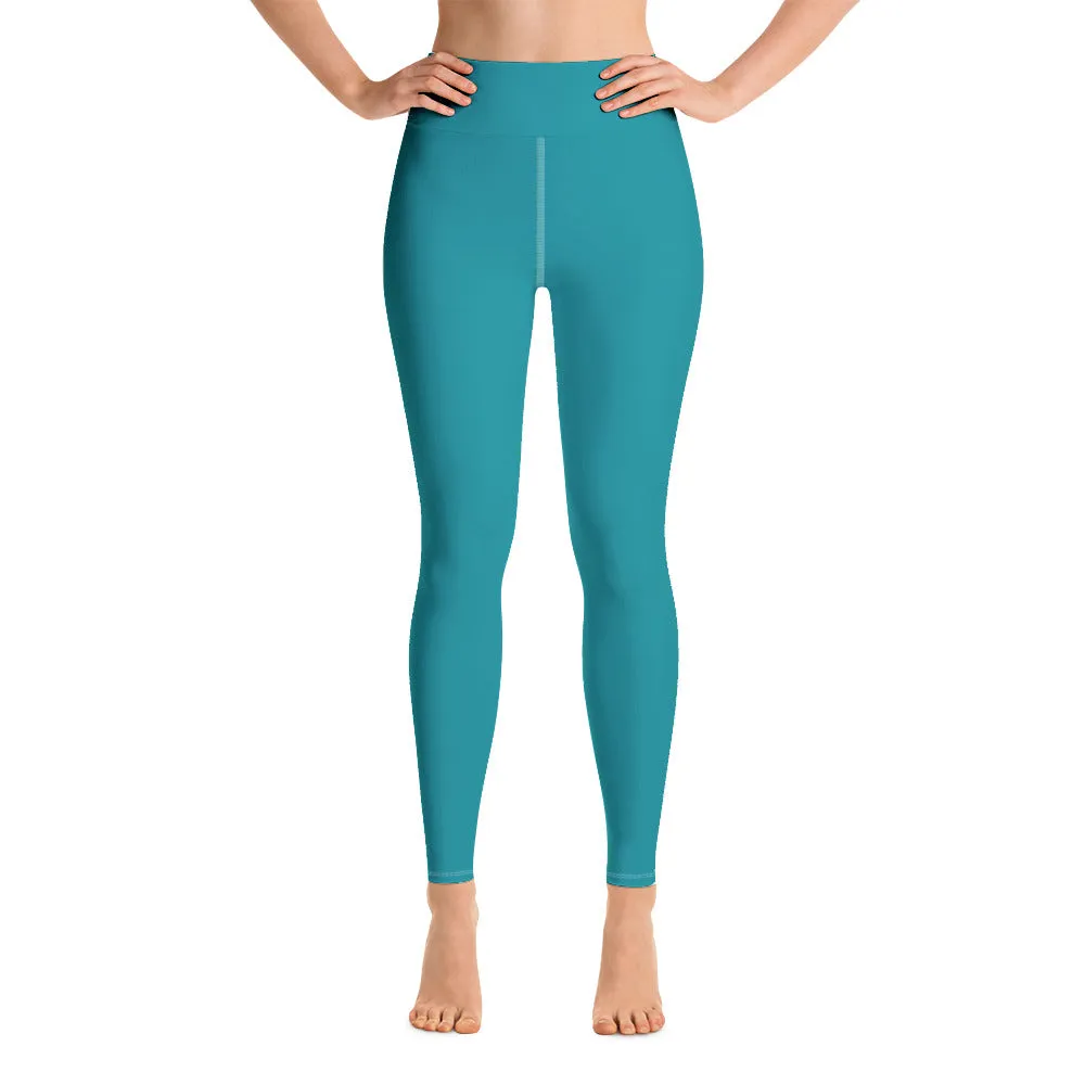 Teal Blue Women's Yoga Leggings, Modern Essential Blue Ladies' Long Tights-Made in USA/EU/MX