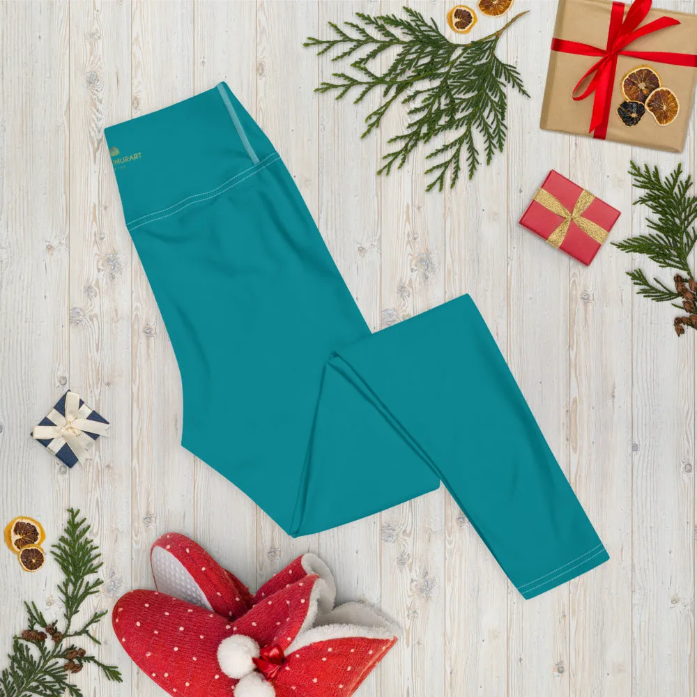 Teal Blue Women's Yoga Leggings, Modern Essential Blue Ladies' Long Tights-Made in USA/EU/MX