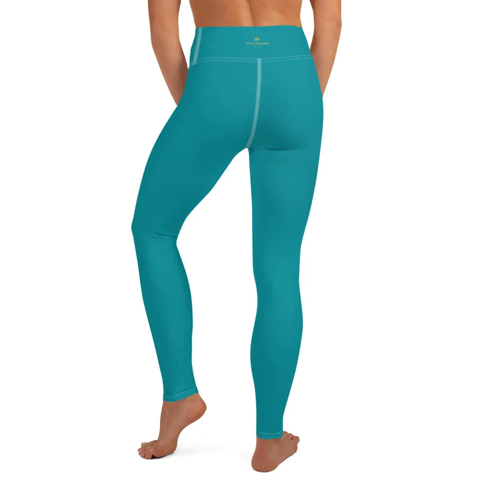 Teal Blue Women's Yoga Leggings, Modern Essential Blue Ladies' Long Tights-Made in USA/EU/MX