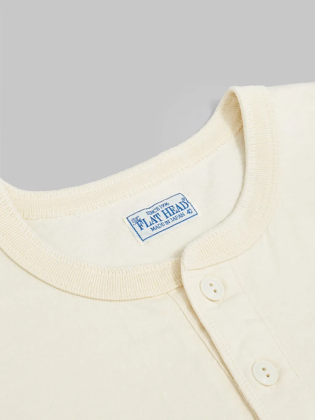 The Flat Head Loopwheeled Heavyweight Plain Henley Neck T-Shirt Ivory