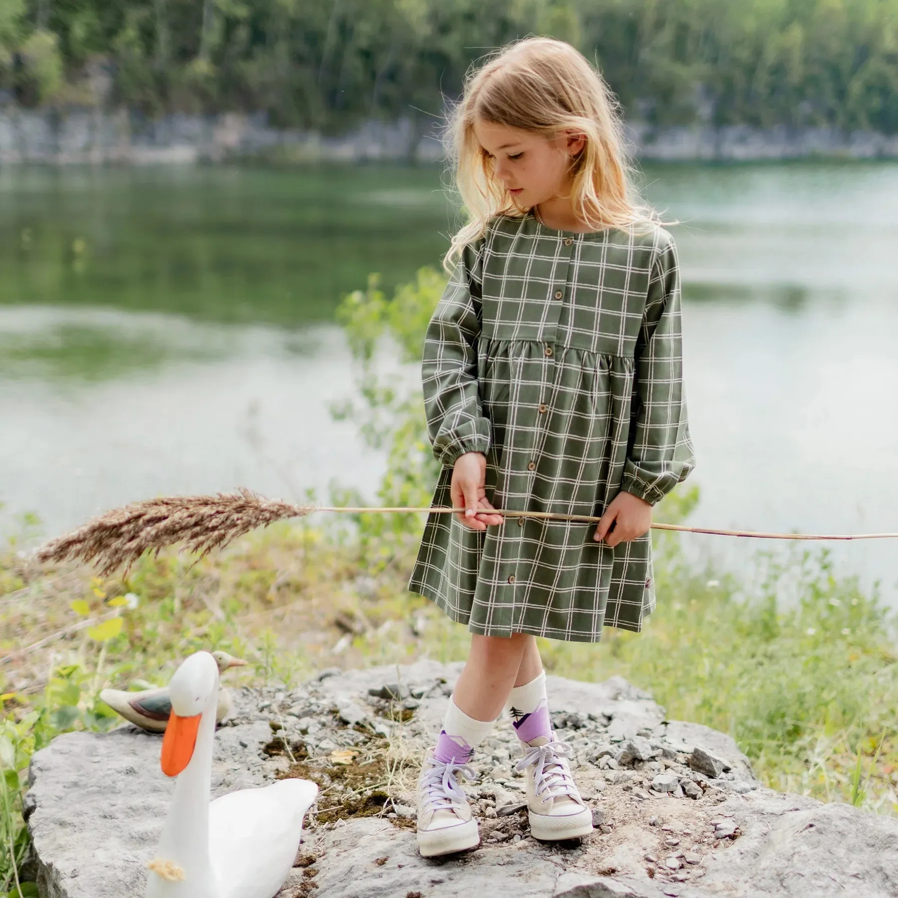 The Ginger Plaid Jersey Dress - Green - KIDS