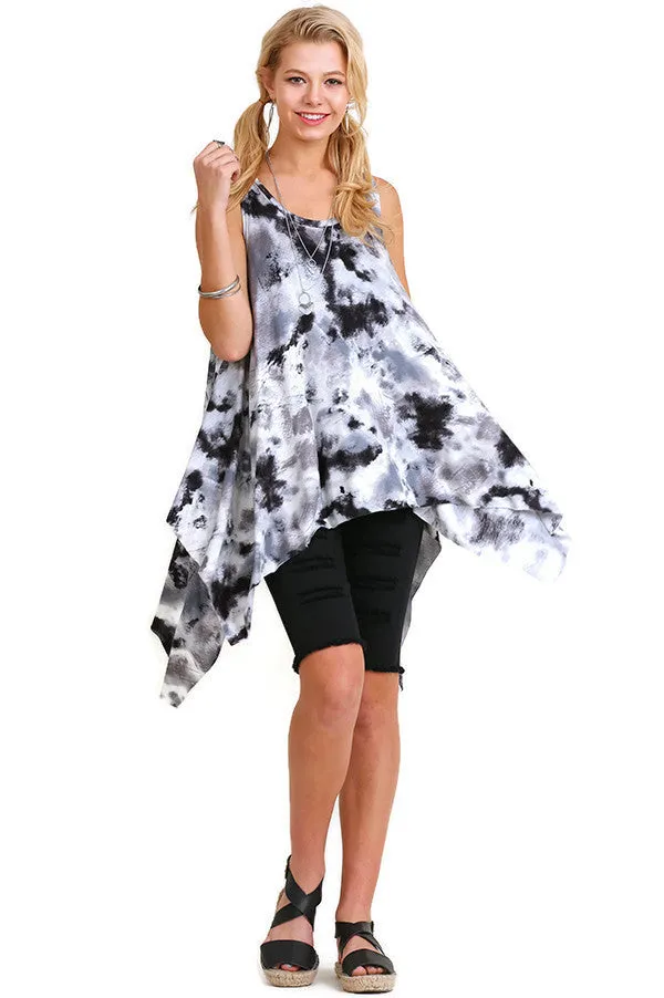 Tie Die Sleeveless Tunic, Black Mix