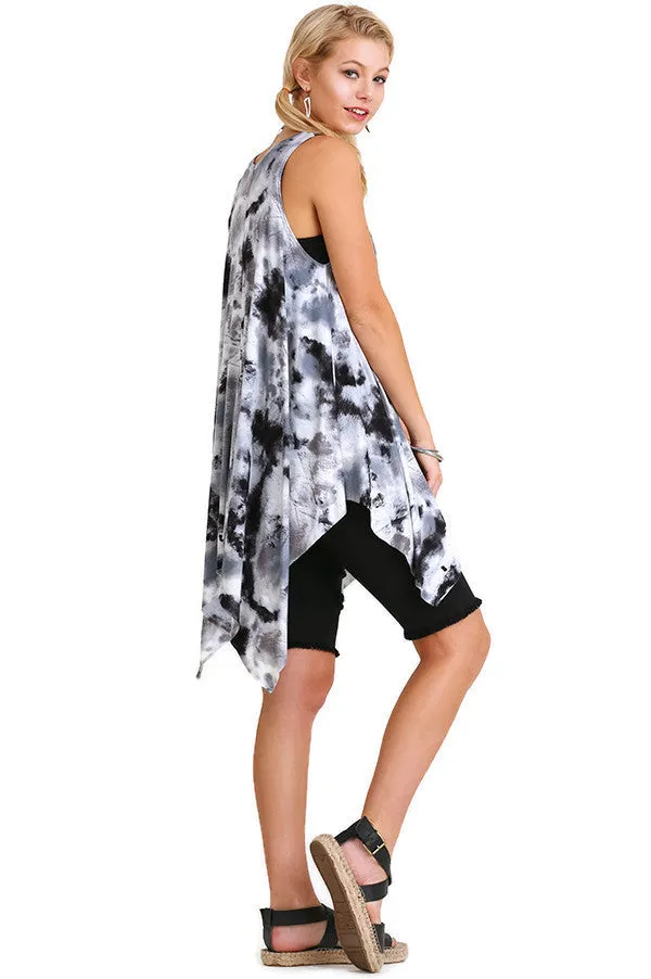 Tie Die Sleeveless Tunic, Black Mix