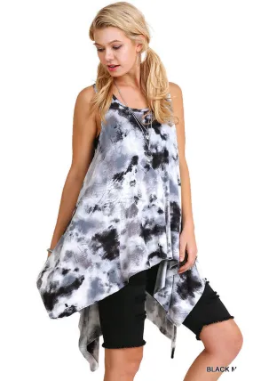 Tie Die Sleeveless Tunic, Black Mix