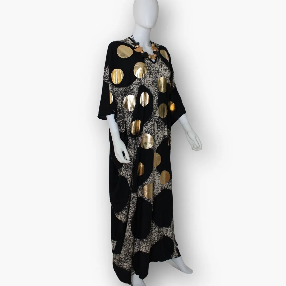 V - Neck Gold Polka Dot Caftan