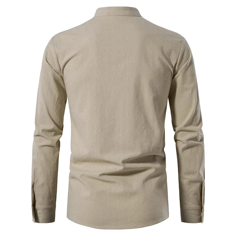 Vintage Men's Casual Blouse Cotton Linen Shirts