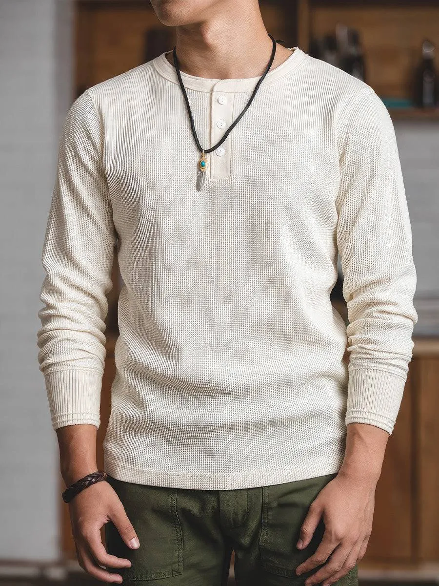 Waffle Long-Sleeve Henley Shirt