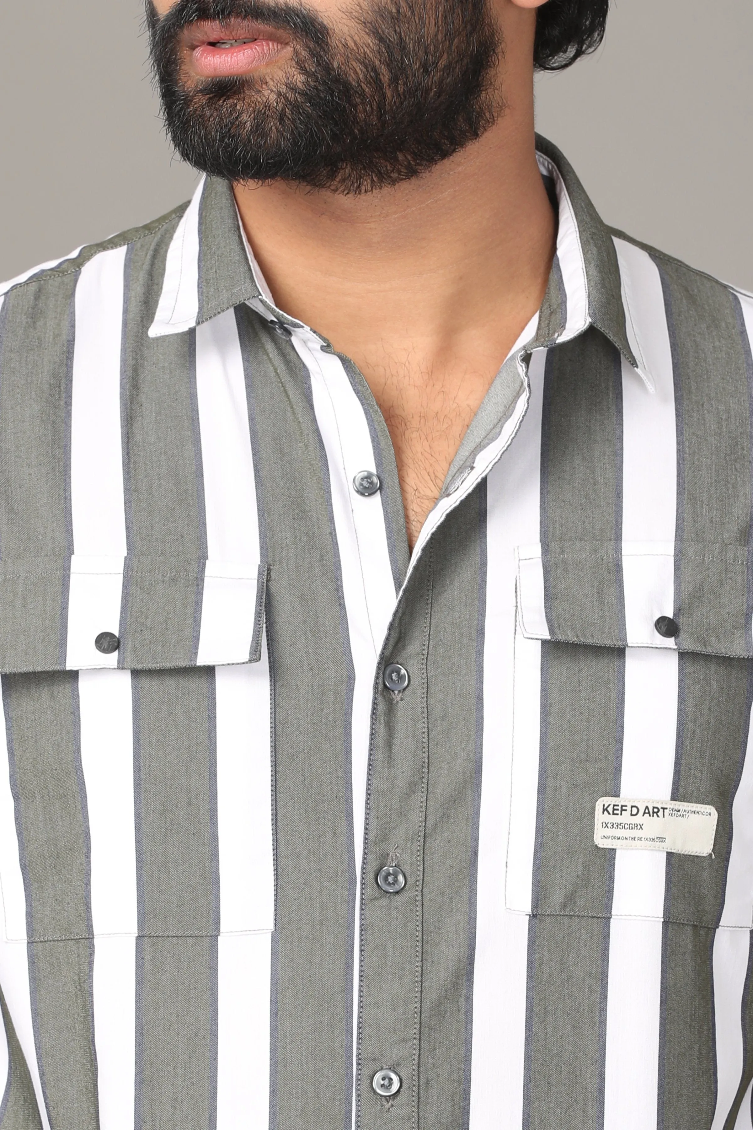 White and Grey Stripe Full Sleeve Shirt