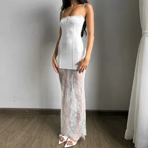 White Lace Patchwork Summer Maxi Dress