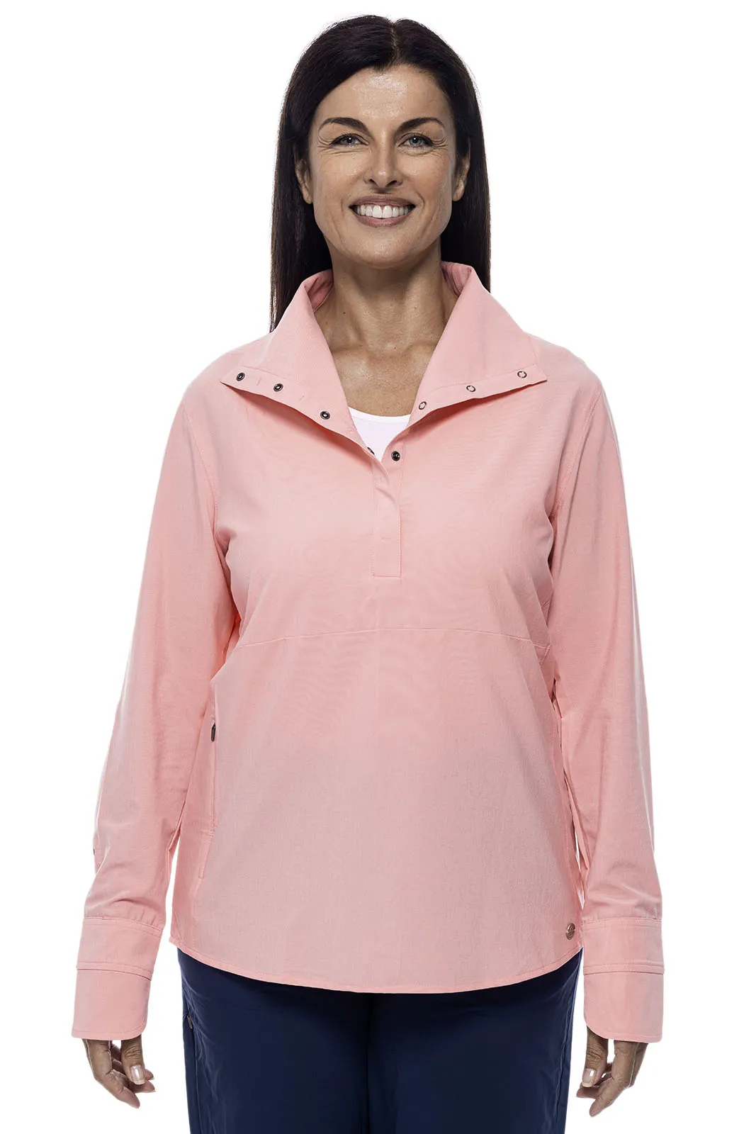 Women's Catona Funnel Neck Tunic Top  |  Peachy Pink Shadow Stripe