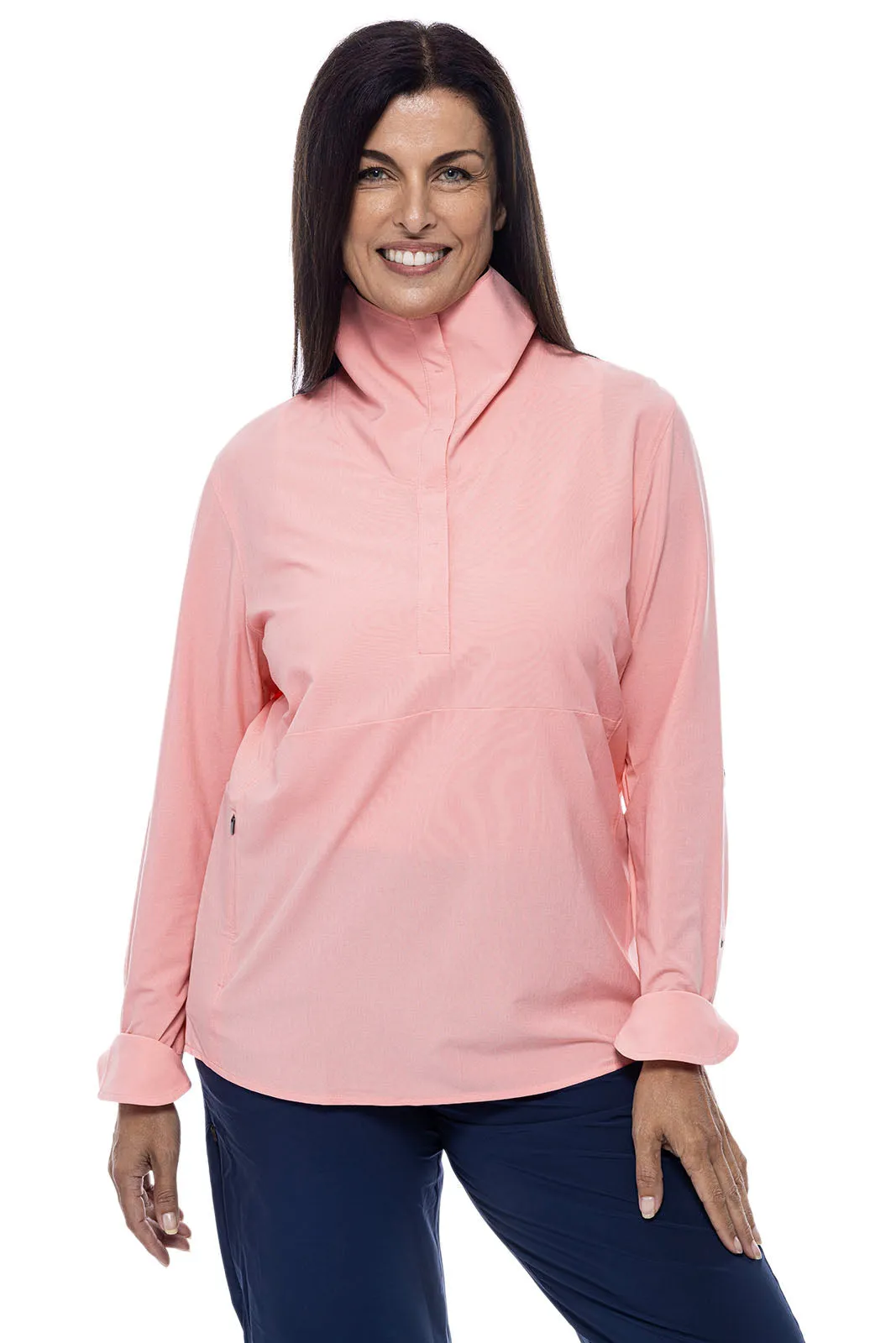 Women's Catona Funnel Neck Tunic Top  |  Peachy Pink Shadow Stripe