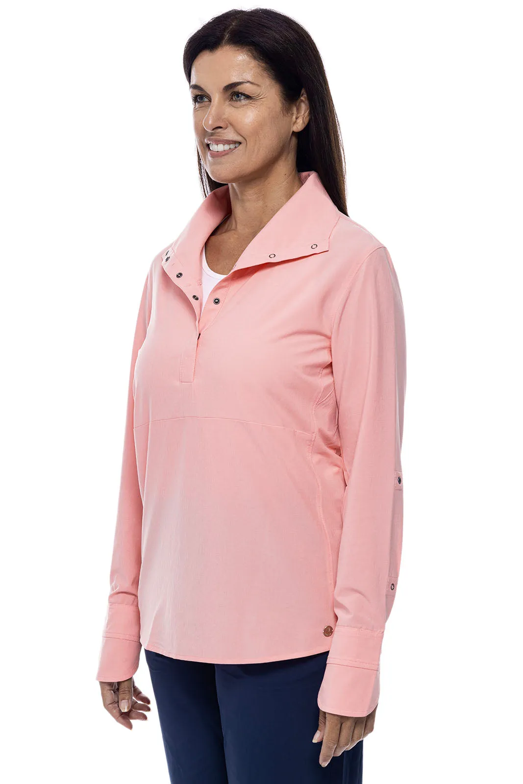 Women's Catona Funnel Neck Tunic Top  |  Peachy Pink Shadow Stripe