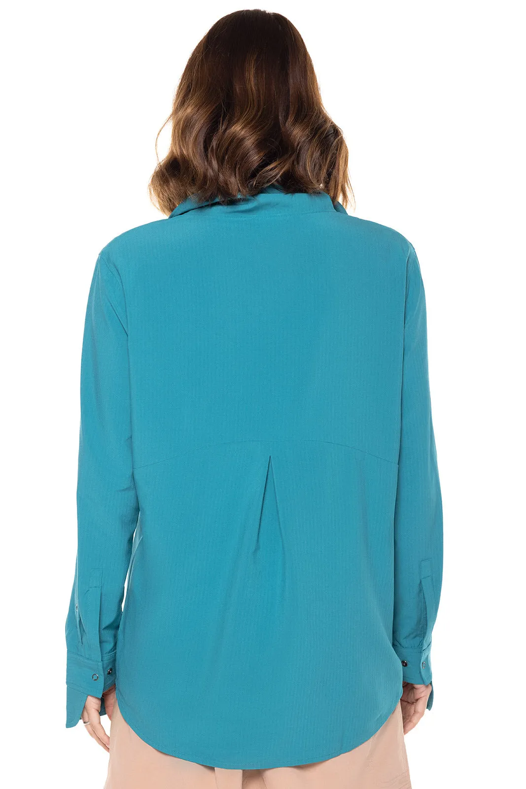 Women's Catona Funnel Neck Tunic Top  |  Tahitian Teal Shadow Stripe