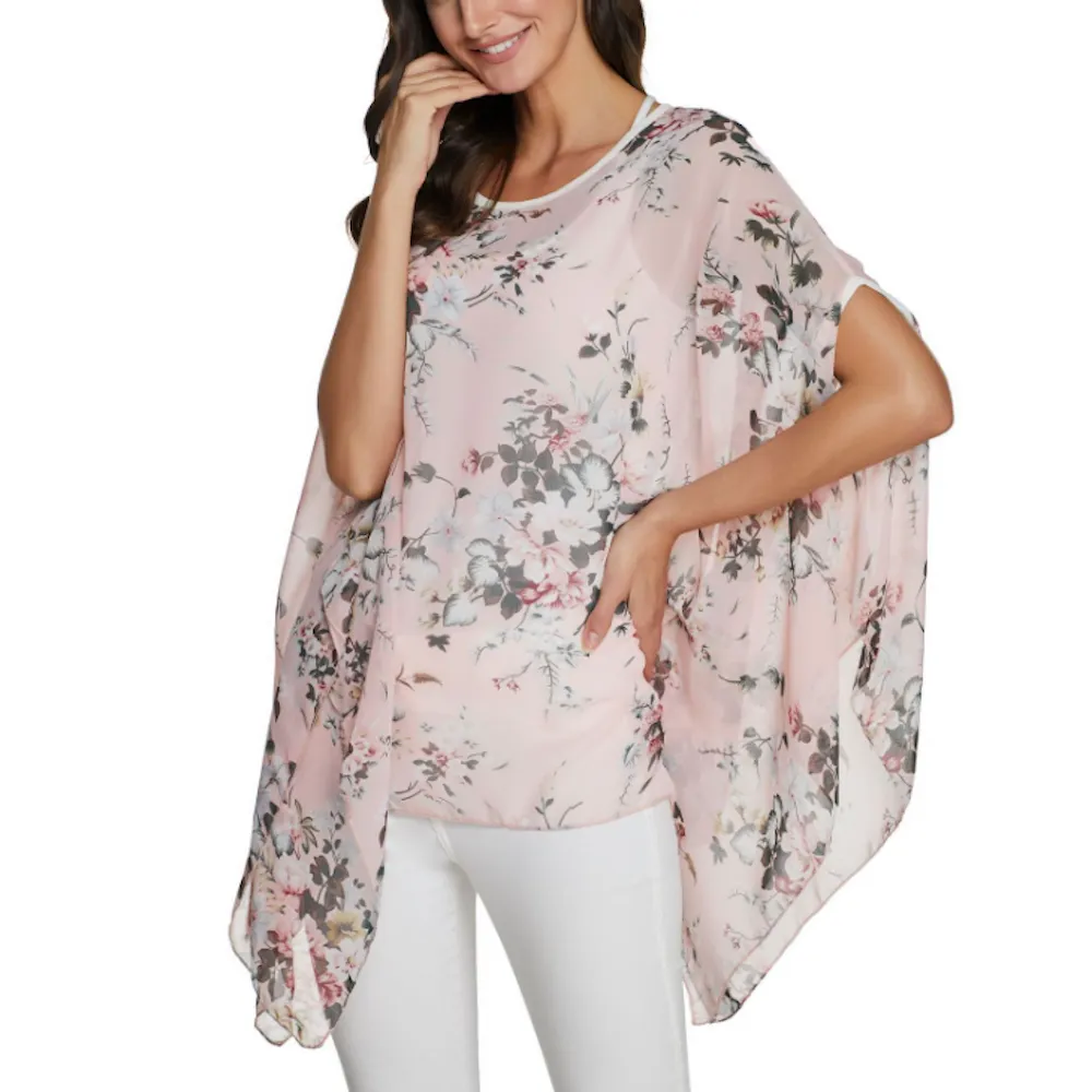 Womens Flowy Chiffon Tunic with Floral Print