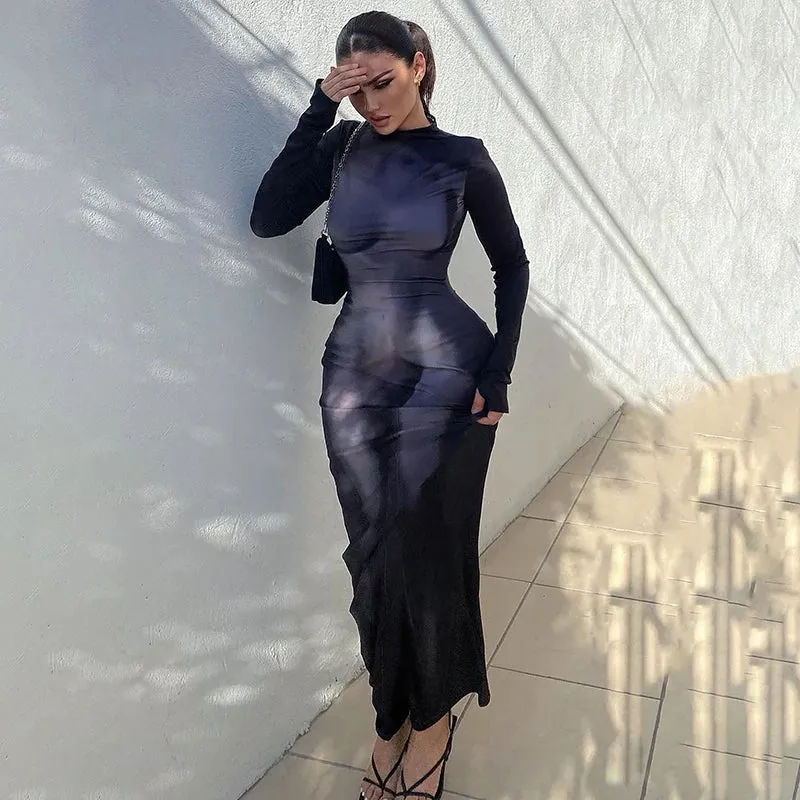 Women's Long Sleeve Bodycon Maxi Dress - Party Club Streetwear Fall Summer Clothes