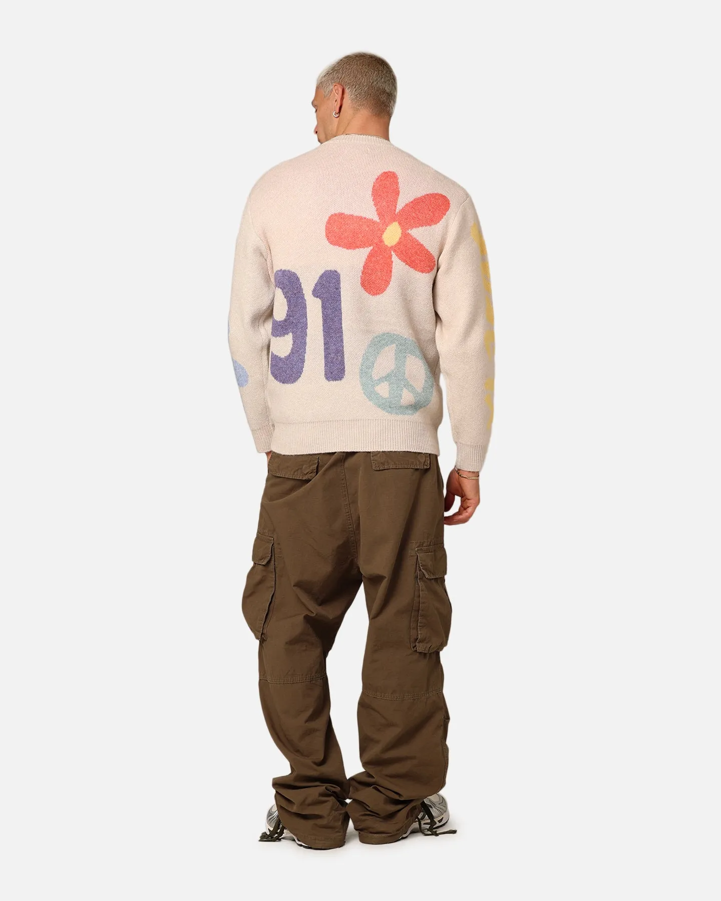 X-Large Flower And Peace Recycled Knit Sweater Off White