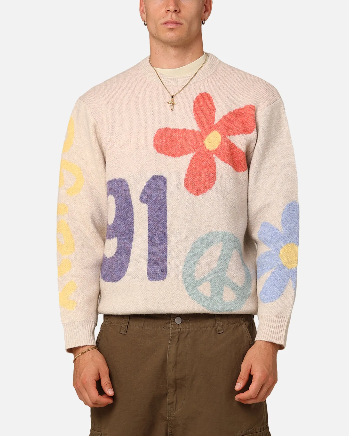 X-Large Flower And Peace Recycled Knit Sweater Off White