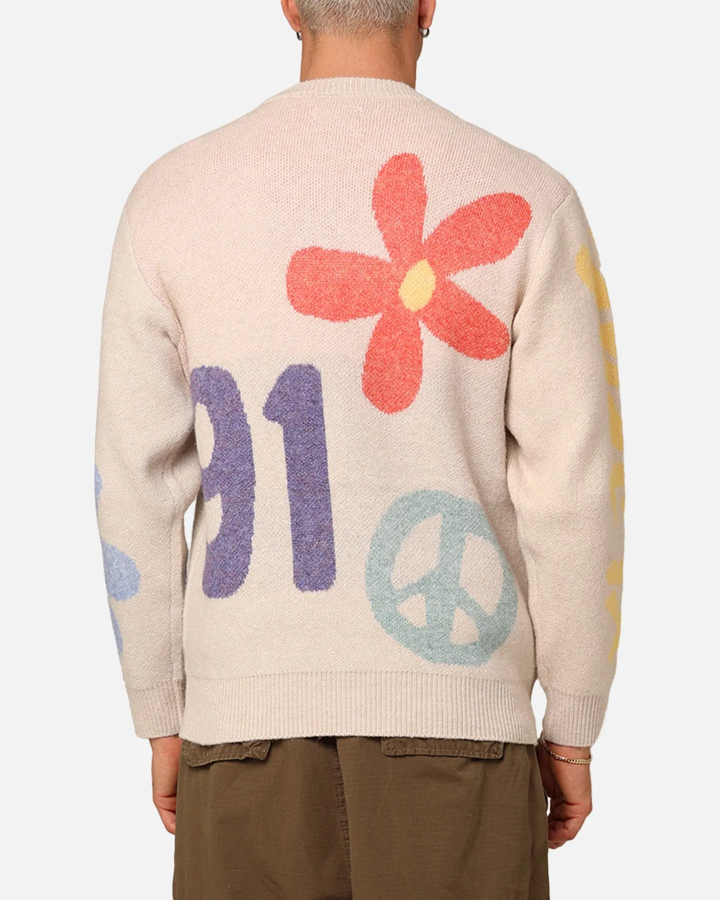 X-Large Flower And Peace Recycled Knit Sweater Off White