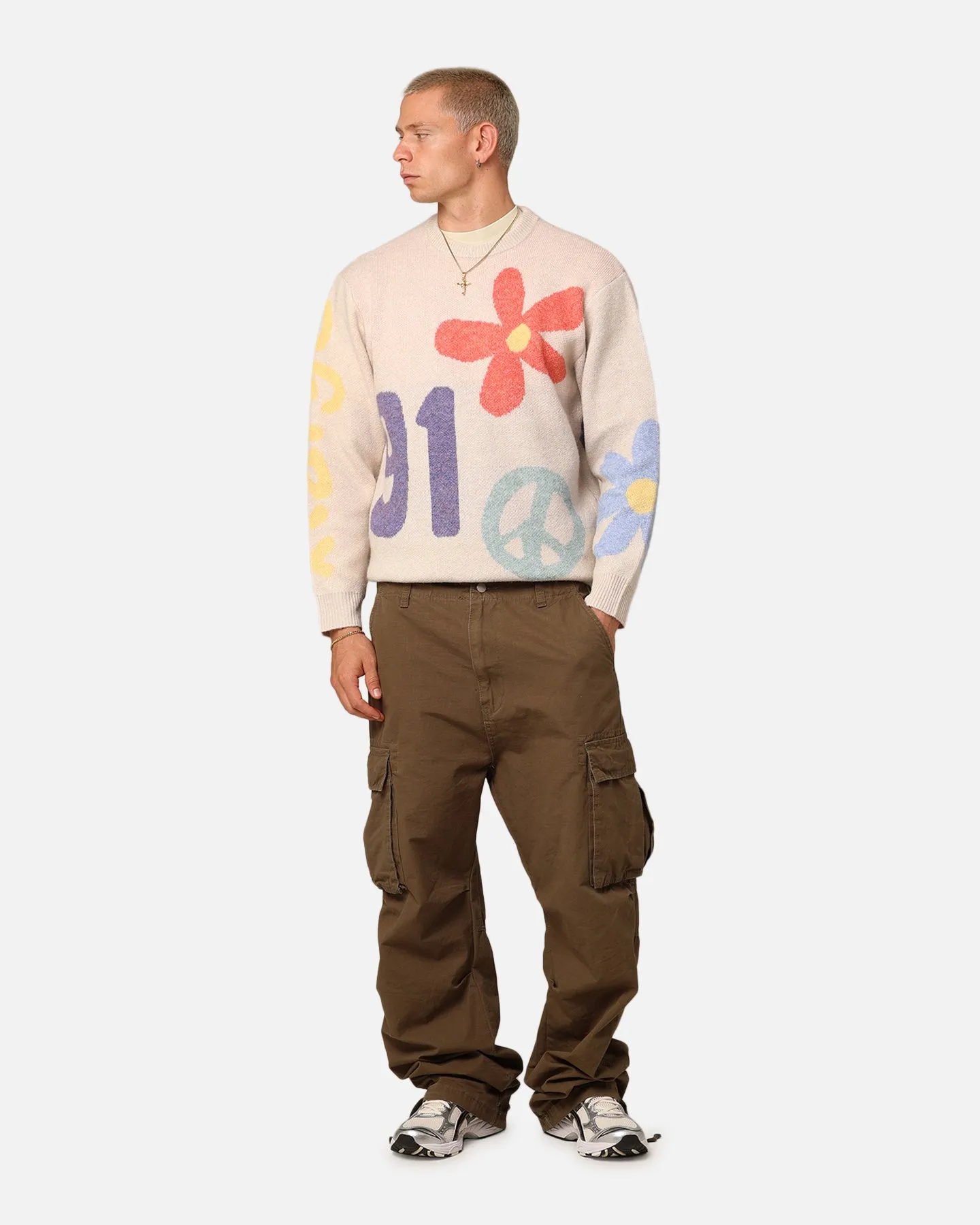 X-Large Flower And Peace Recycled Knit Sweater Off White